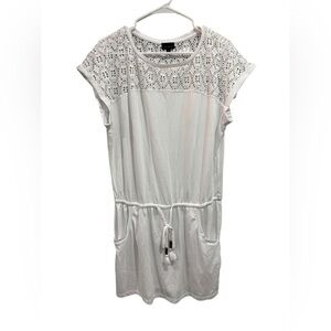 Talbots White Lace Yoke Jersey Knit Pocket Dress Medium cover up beachy summer